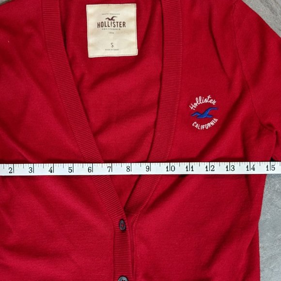 Hollister Long Button Front Bright Red Cardigan Vintage - Picture 7 of 7